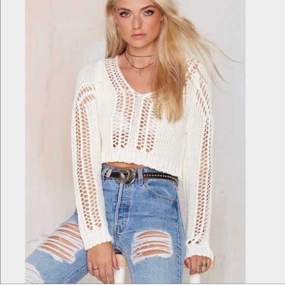 Nasty Gal Sweaters - Nasty Gal Take It Easy Knit Crop Sweater - LARGE - NEW NWT